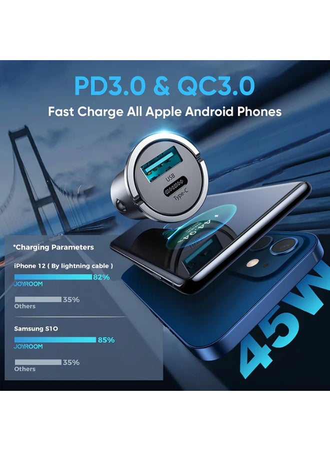Joyroom C-A35 45W PD Type-C & QC3.0 Dual Car Charger 🔌 (Fast Charge | Mini Design) - Tarnish Grey - Image 4