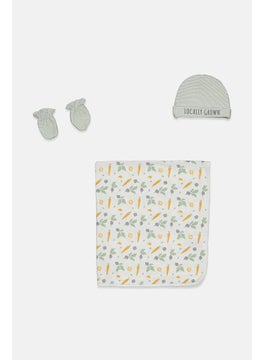 Rabbit + Bear Toddler Unisexs Blanket, Cap and Mittens Set, White and Green  - Image 2