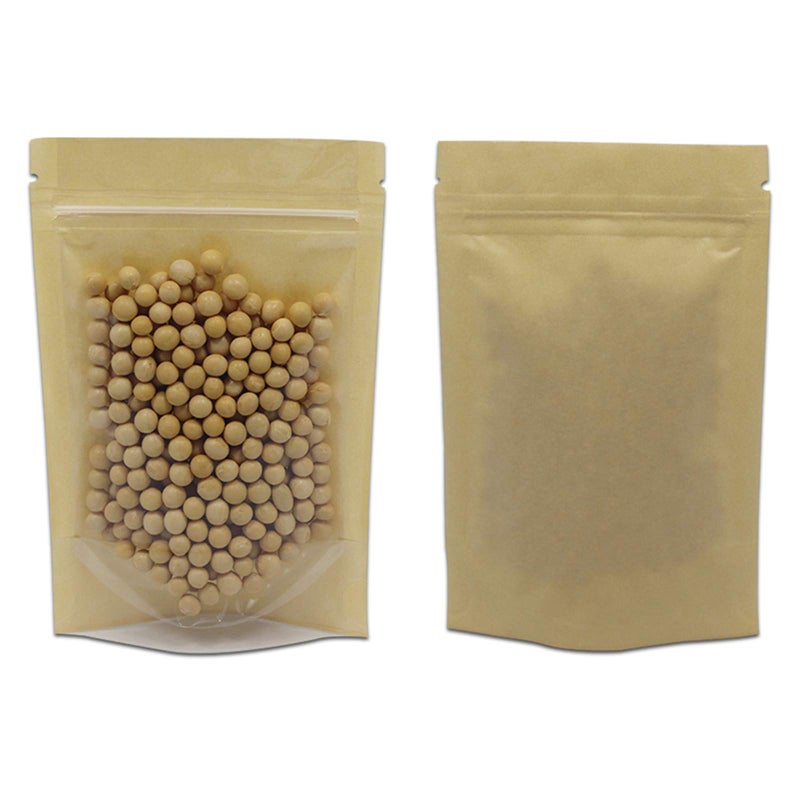 FERENLI 50 Pcs 63x94 inch Clear Front Brown Kraft Paper for Zip Plastic Package Lock Bag Doypack Stand Up Pouch Zipper Lock Reclosable Pouch Nuts Coffee Food Storage Packaging Pack