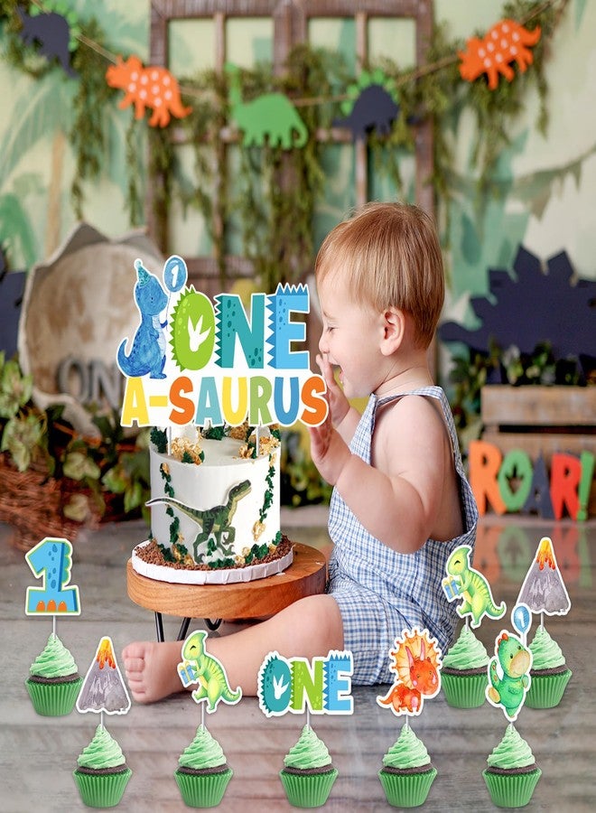 Balterever One a Saurus Dinosaur 1st Birthday Cupcake Toppers & Decorations - Image 2