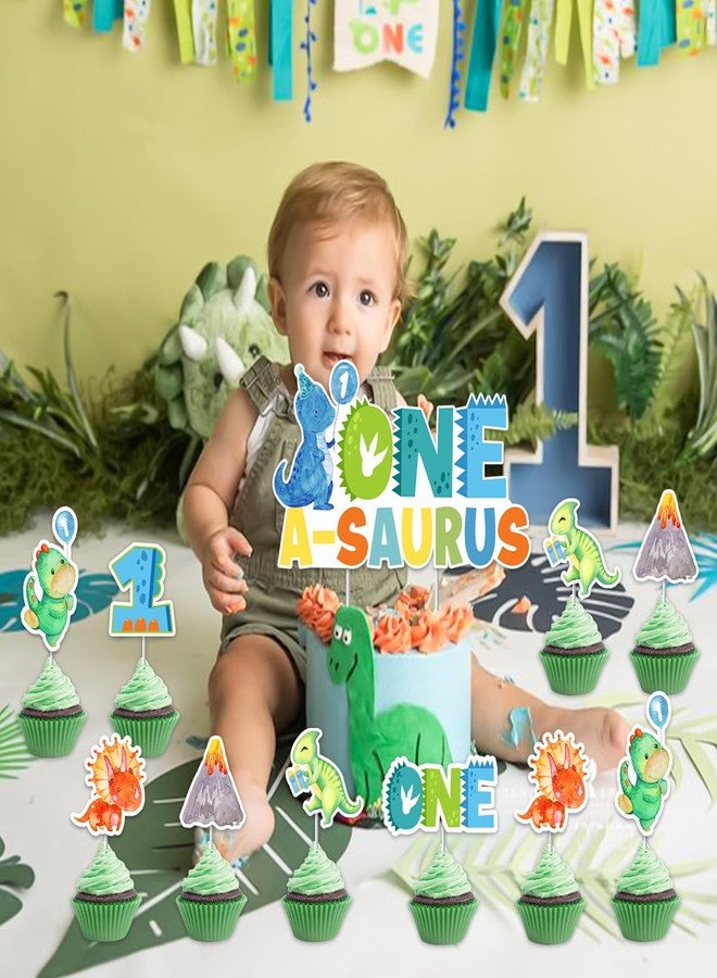Balterever One a Saurus Dinosaur 1st Birthday Cupcake Toppers & Decorations - Image 4