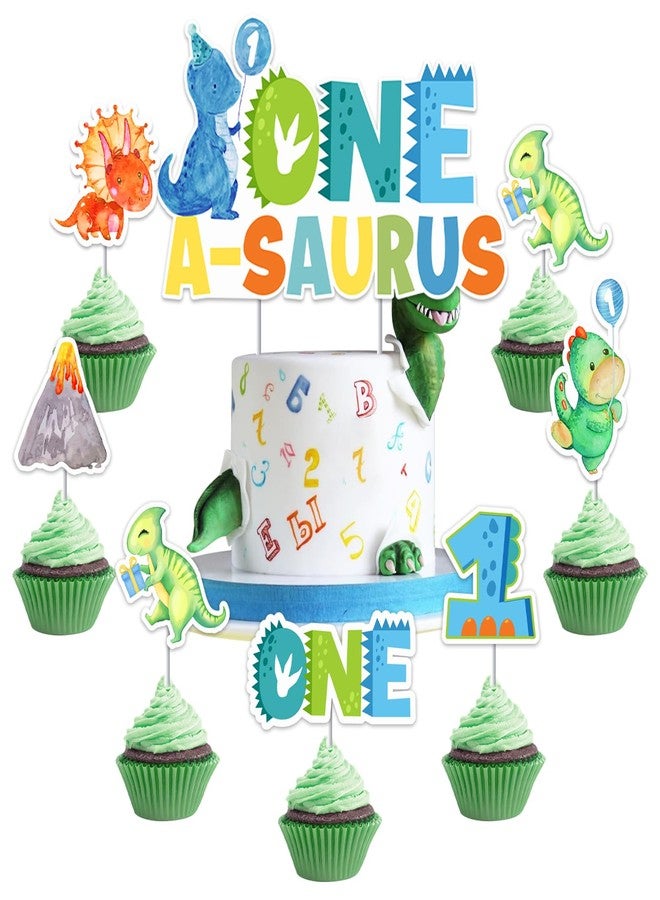 Balterever One a Saurus Dinosaur 1st Birthday Cupcake Toppers & Decorations - Image 1