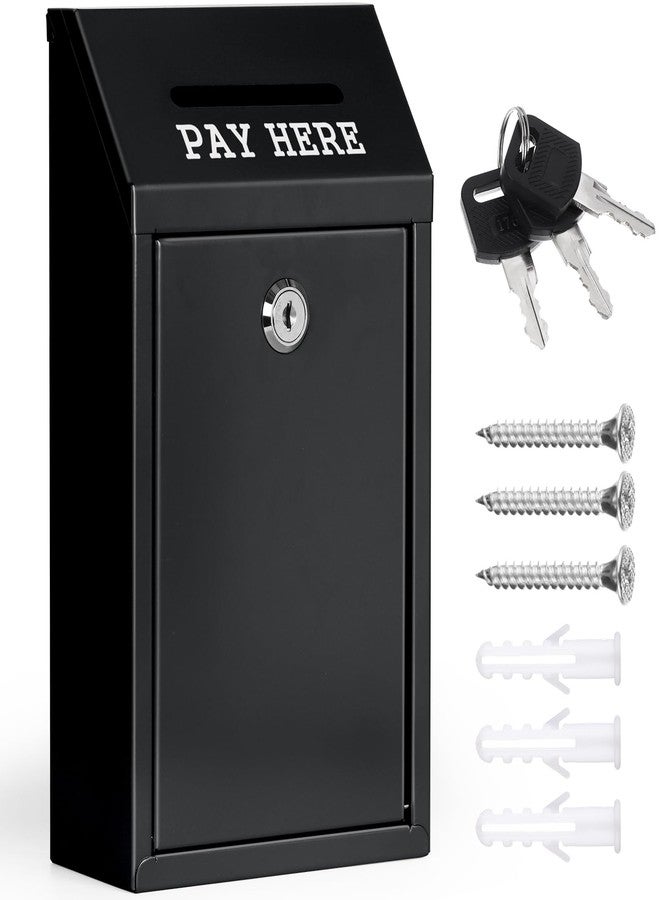 Mkhaslri Metal Donation Box Collection Safe Suggestion Box with Lock Wall Mounted Mailbox Delivery Ballot Case Key Drop Case for Home Office Outdoor Door (Balck, 10.24 x 5.71 x 2.95 Inch) - Image 1