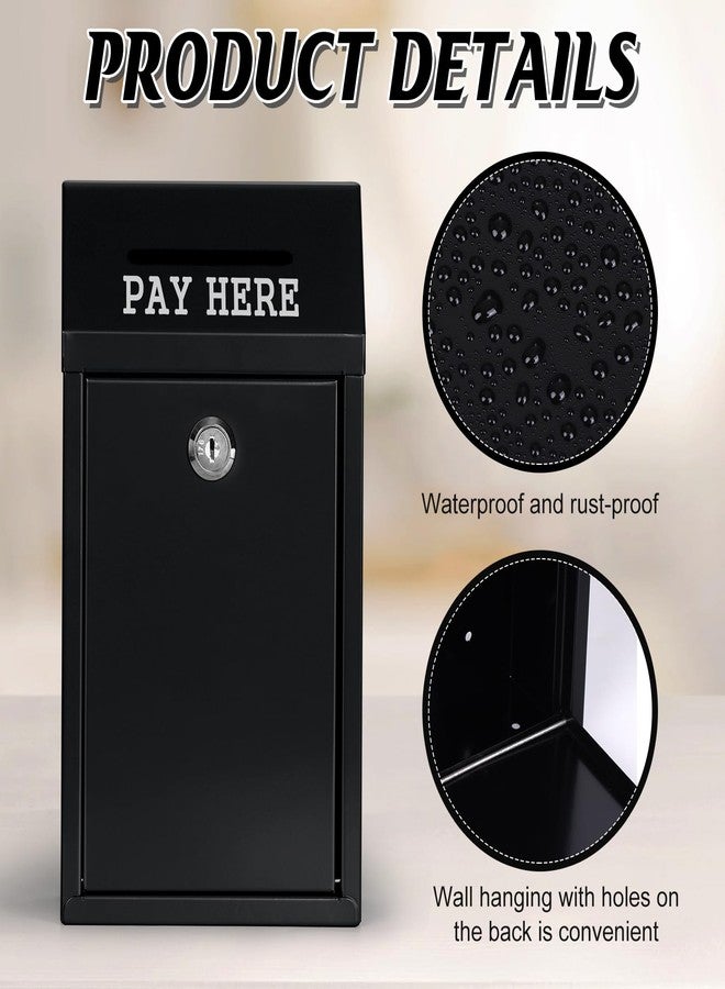 Mkhaslri Metal Donation Box Collection Safe Suggestion Box with Lock Wall Mounted Mailbox Delivery Ballot Case Key Drop Case for Home Office Outdoor Door (Balck, 10.24 x 5.71 x 2.95 Inch) - Image 3