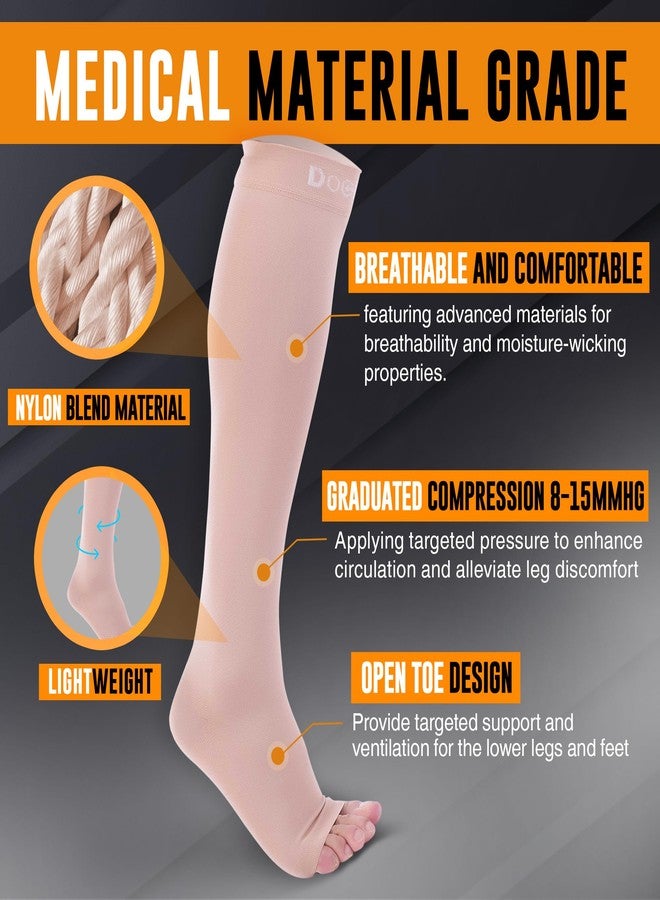 Doc Miller, Open Toe Compression Socks, 8-15 mmHg, Toeless, Support Circulation, Shin Splints, Calf Recovery, Varicose, Knee High, Medical Grade, Skin/Nude Socks, Medium Size for Men & Women, Pair - Image 4