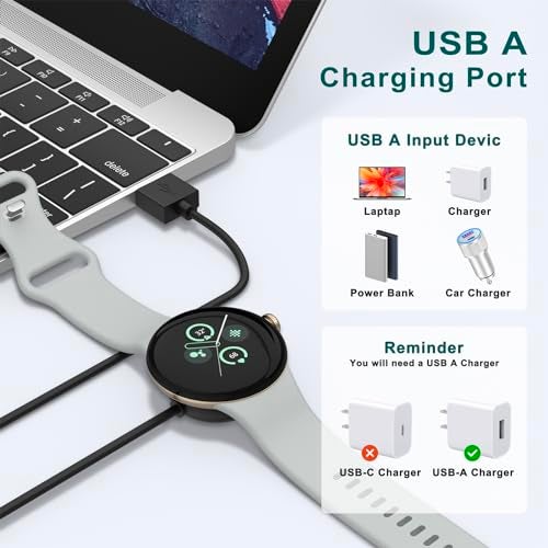 Tobfit USB Charger Cable Compatible for Google Pixel Watch 2 3, Magnetic Charging Cord Replacement for Pixel Watch 3 2 Smartwatch 50cm (Black) - Image 4