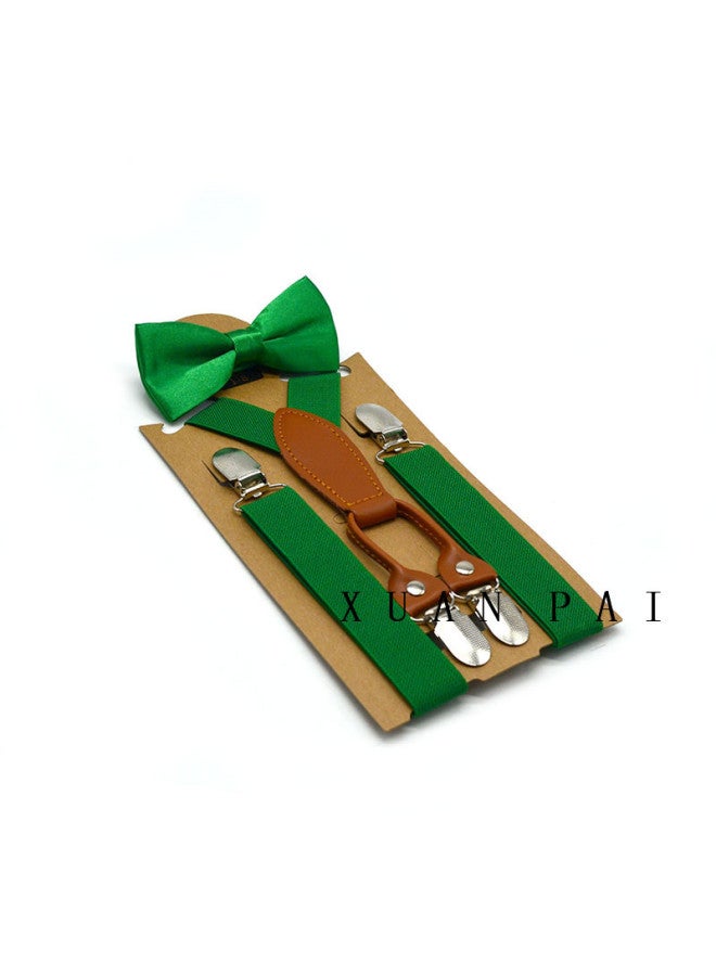 Children's Solid Color All-match 4-clip Back Strap Bow Knot Suit Baby Men's And Women's Fashion Suspenders Bow Knot Two-piece Set Fashionable
