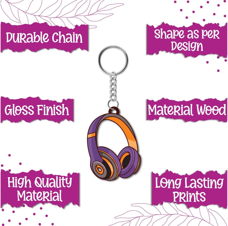 Bhai Please Headphone Wooden Keychain For Car, Bike, Office, Home (Pack Of 1) Multicolour Key Chain With Ring | Gift For Men, Women, Girls, Boys, Him And Her,Multi-Coloured - Image 5