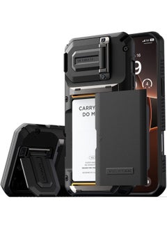 VRS Design Damda Glide Duo Guard iPhone 16 Pro MAX Case Cover Wallet with Semi Automatic Credit Card Holder Slot [4 Cards] & Camera Lens Protector Kickstand - Black Groove  - Image 1