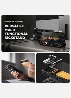 VRS Design Damda Glide Duo Guard iPhone 16 Pro MAX Case Cover Wallet with Semi Automatic Credit Card Holder Slot [4 Cards] & Camera Lens Protector Kickstand - Black Groove  - Image 5