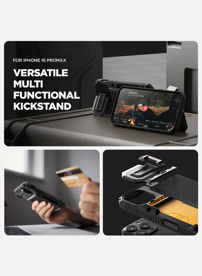 VRS Design حافظة داما جلايد ديو غارد لجهاز آيفون 16 برو ماكس مع فتحة حامل بطاقة ائتمان شبه أوتوماتيكية [4 بطاقات] وحامي عدسة الكاميرا وقاعدة - أسود غروف - Image 5