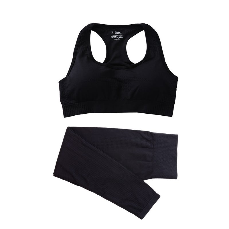 Seamless Knit Polka Dot Activewear Set for Women Black  - Image 1