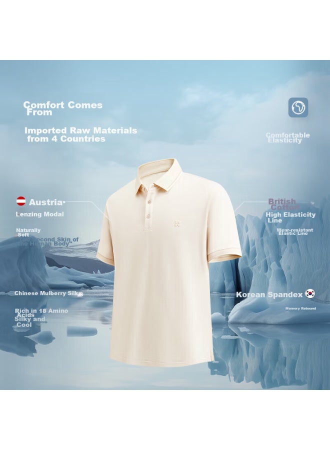 Hodo Modal Silk Short Sleeve Cool Feeling Polo Shirt Comfortable Antibacterial Elastic Turn-down Collar T-shirt - Image 4