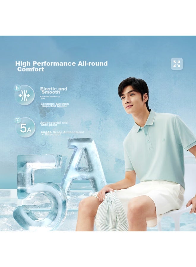 Hodo Modal Silk Short Sleeve Cool Feeling Polo Shirt Comfortable Antibacterial Elastic Turn-down Collar T-shirt - Image 2