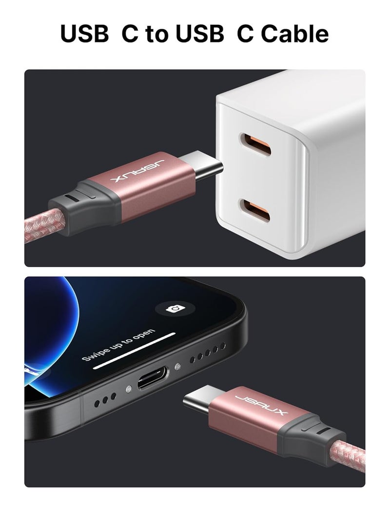 jsaux 100W USB C to USB C Cable [2-Pack 2M], Type C Fast Charging Cable Compatible with iPhone 16/16 Plus/16 Pro/16 Pro Max,iPhone 15 Series, Galaxy S24/S23/S22, Car Play, MacBook, iPad, Pixel-Pink - Image 2