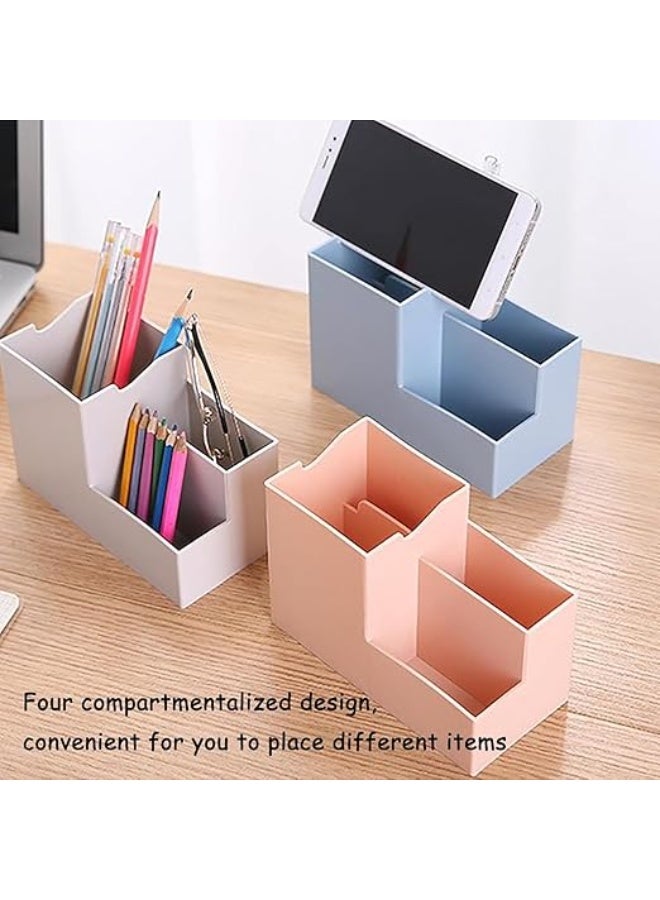 Spaceshoop Pencil Holder, Plastic 3 Slots Square Pen Cup Makeup Brush Desktop Organizer for Office Home (Blue)  - Image 2