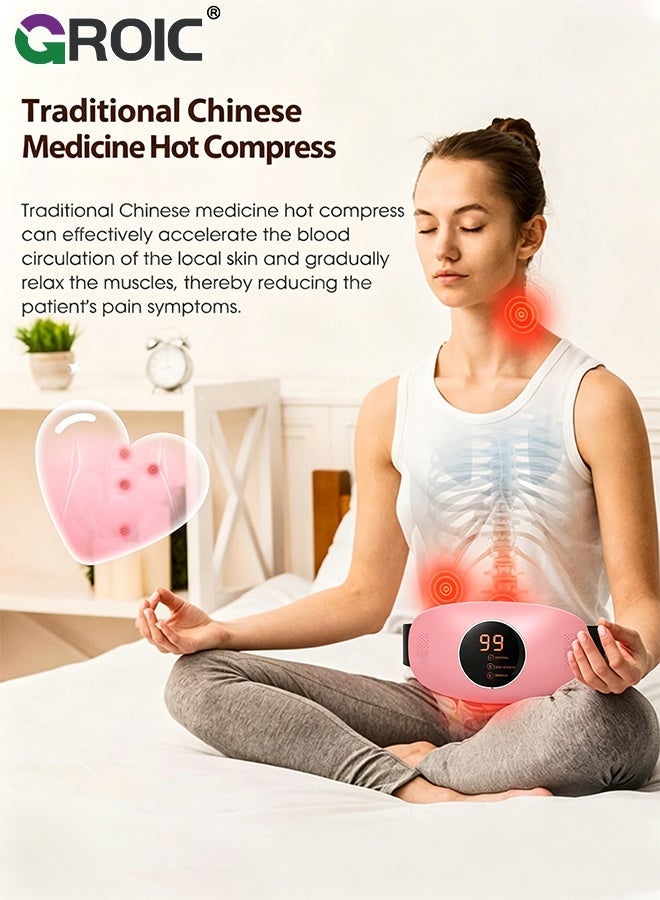 GROIC Slimming Belt, Abdominal Massager Portable Weight Loss Machine with 3 Vibration Massage Modes, Heating, Improve Blood Flow,Heating Pad for Back Pain(Pink) - Image 3