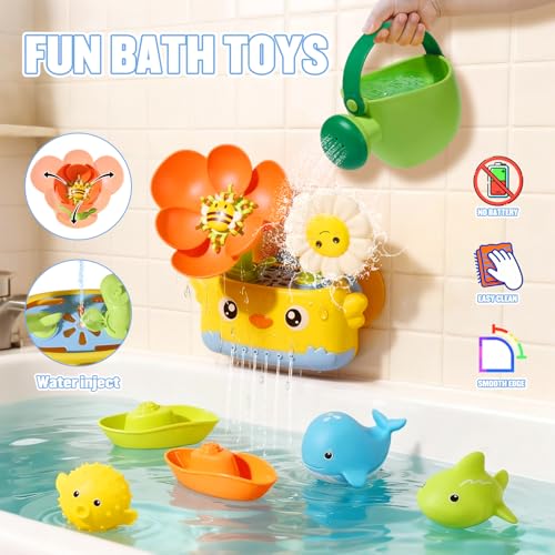 AMCHSURI Baby Bath Toys for Kids Ages 13 Mold Free Bath Toys for Toddler 24 Bathtub Water Toys for Babies 18 Months Watering Can Bath Boats Spoon No Hole Bath Toy with Mesh Bags for Boys Girls Gifts - Image 5