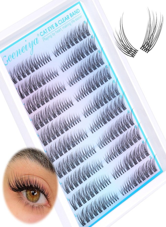 Geeneiya Clear Band Natural Lash Clusters Wispy Cat Eye Lash Extension C Curl Cluster Eyelash Extensions Invisible Cluster Lashes 180Pcs Individual Eyelashes by Geeneiya - Image 1