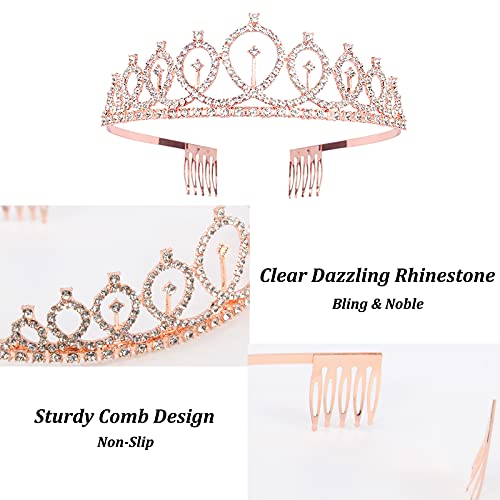 CAVETEE Birthday Crown and Sash for Women - Rose Gold Rhinestone Tiara Set and Sash for Decorations - Image 3