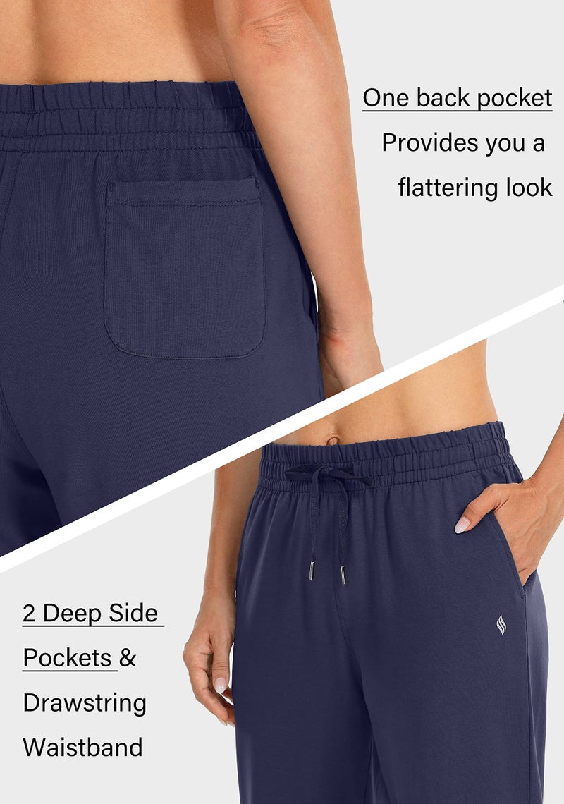 SANTINY Women's Cotton Sweatpants Yoga Lounge Casual Pants Open Bottom Sweat Pants for Women with Pockets (Navy_M) - Image 5