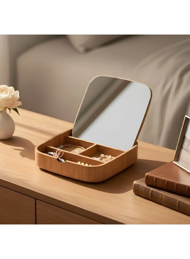DANUBE HOME Velora Jewelry Box Organizer Wooden Storage Case 19 X 19 X 3.6 Cm Rings Earrings Organizer Brown