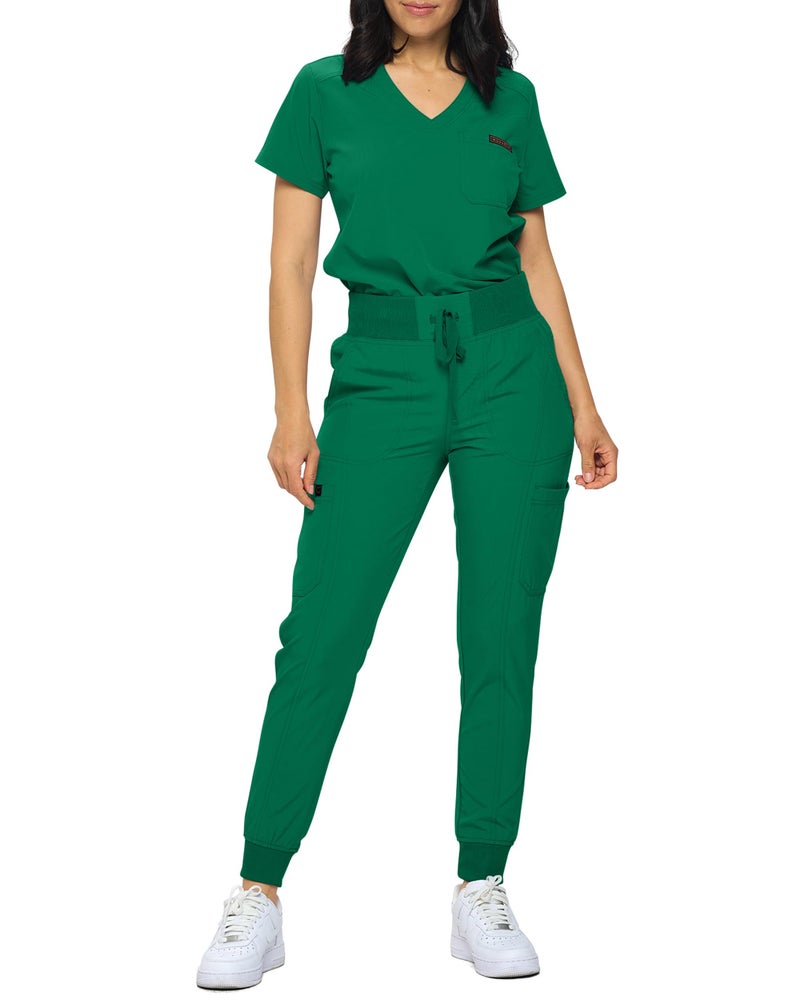 Monarch Uniforms Slim Fit Stretchy Scrubs Womens Jogger Scrub Set Slim Jogger Scrubs with TuckIn Top for Women TRUE HUNTER GREENS
