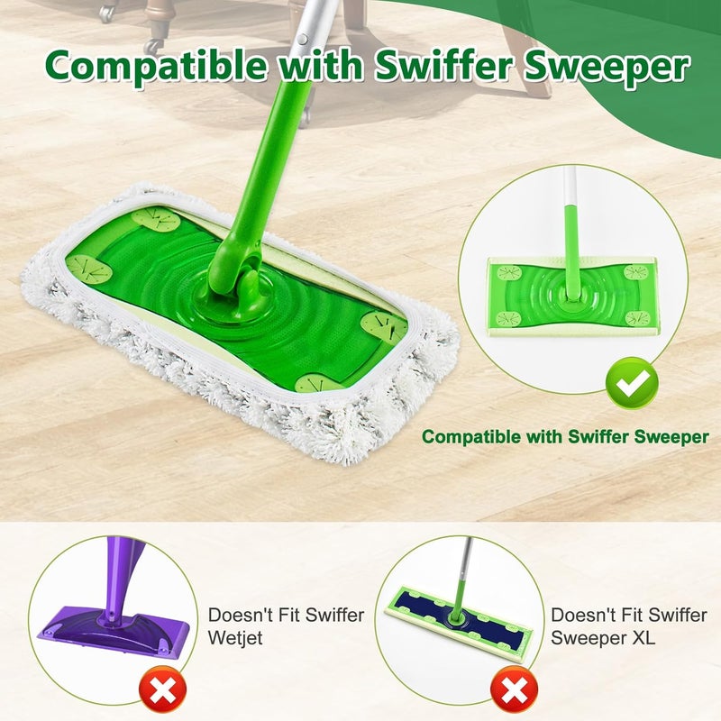 GFRED Mop Pads Compatible with Swiffer Sweeper Mop (Green & Gray, 4 Pack Elastic Pads for Sweeper (2 Green & 2 Gray)) - Image 2