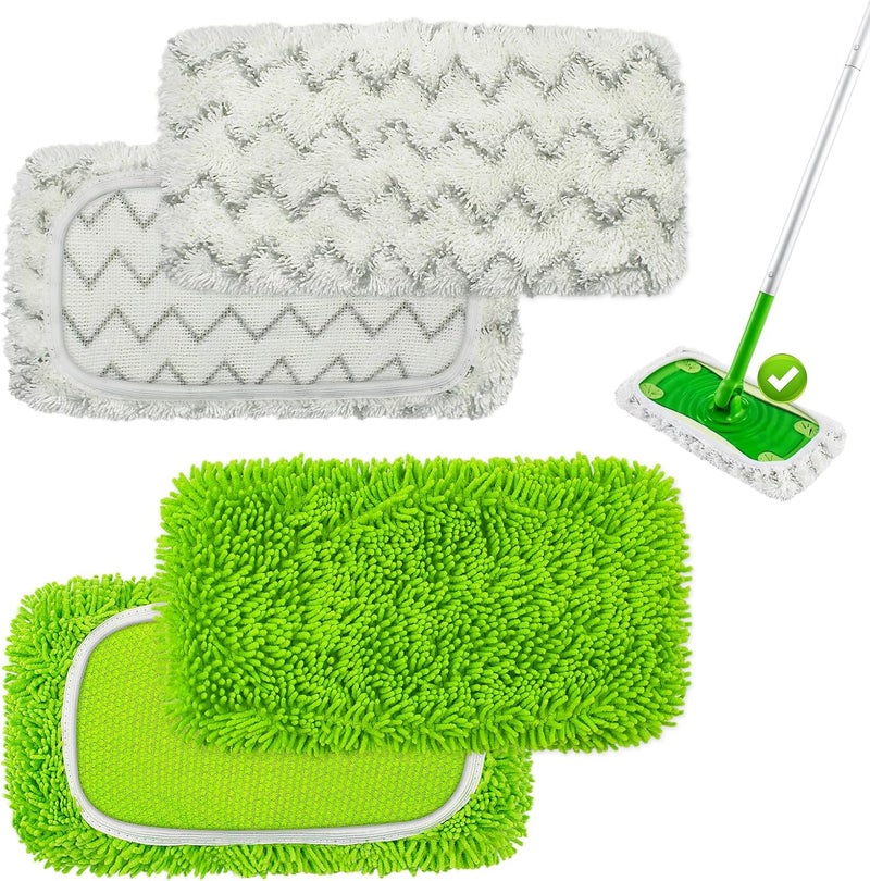 GFRED Mop Pads Compatible with Swiffer Sweeper Mop (Green & Gray, 4 Pack Elastic Pads for Sweeper (2 Green & 2 Gray)) - Image 1