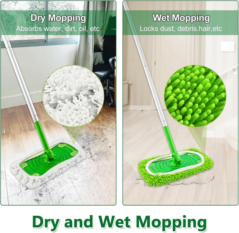 GFRED Mop Pads Compatible with Swiffer Sweeper Mop (Green & Gray, 4 Pack Elastic Pads for Sweeper (2 Green & 2 Gray)) - Image 5