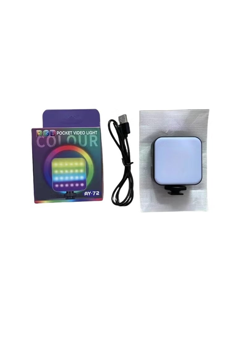 مصباح فيديو LED صغير بتقنية RGB، مصباح حلقي لاسلكي قابل لإعادة الشحن مخصص للمكياج والفيديوهات والبث المباشر والاستوديو (طراز AY-72) - Image 1