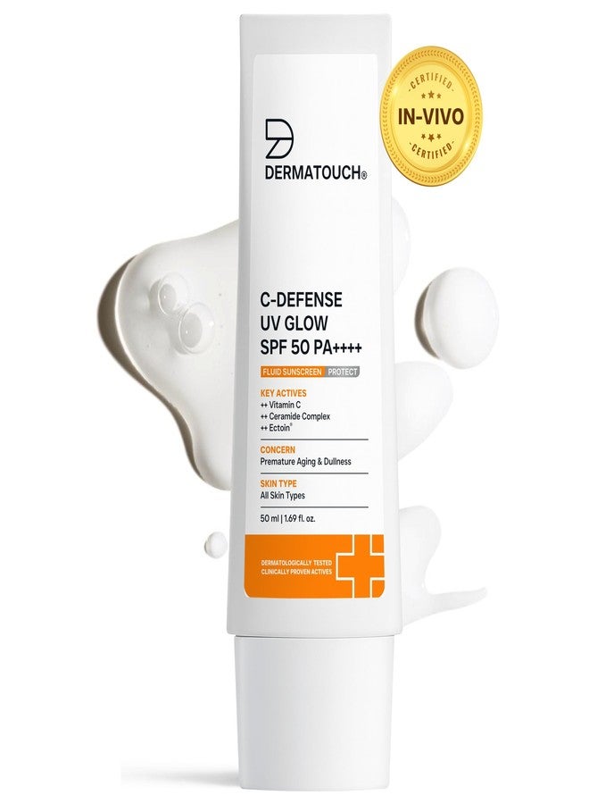 DERMATOUCH C-Defense SPF 50 PA++++ Fluid Sunscreen with Vitamin C & Ceramides | Broad Spectrum | For Premature Aging, Dullness & Sunburn | Zero White Cast | Lightweight Daily Sunscreen | In-Vivo & In-Vitro Tested | 50ml - Image 2