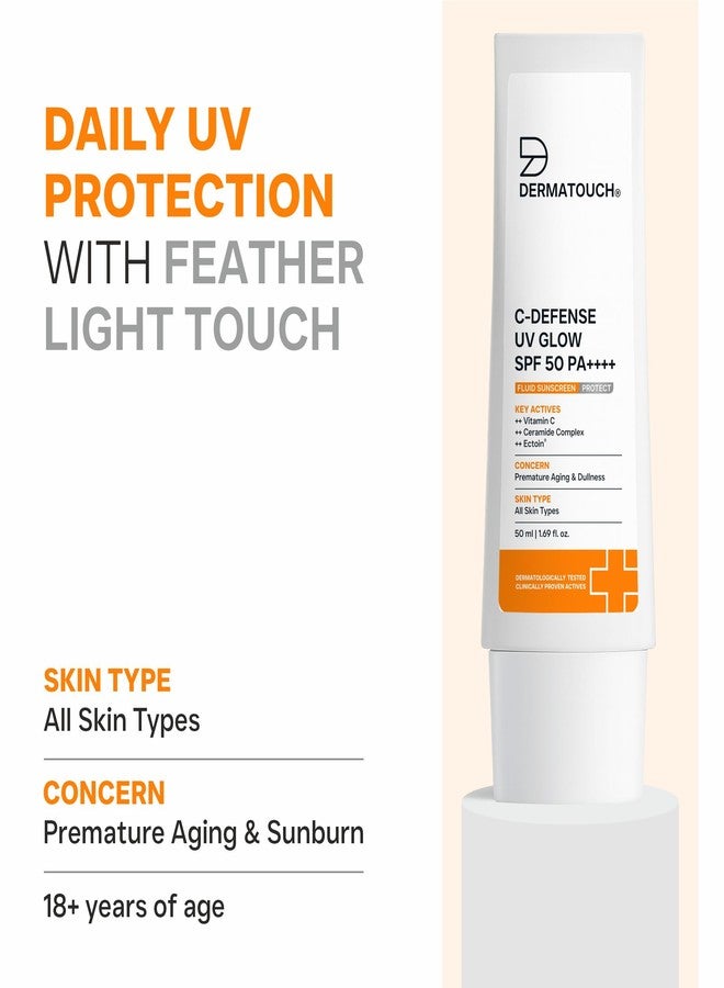 DERMATOUCH C-Defense SPF 50 PA++++ Fluid Sunscreen with Vitamin C & Ceramides | Broad Spectrum | For Premature Aging, Dullness & Sunburn | Zero White Cast | Lightweight Daily Sunscreen | In-Vivo & In-Vitro Tested | 50ml - Image 4