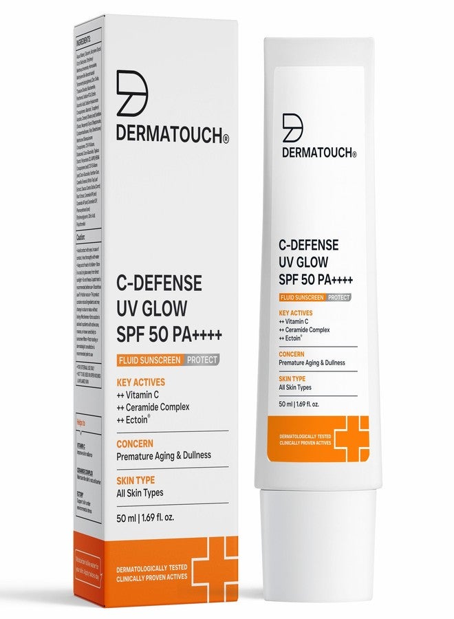 DERMATOUCH C-Defense SPF 50 PA++++ Fluid Sunscreen with Vitamin C & Ceramides | Broad Spectrum | For Premature Aging, Dullness & Sunburn | Zero White Cast | Lightweight Daily Sunscreen | In-Vivo & In-Vitro Tested | 50ml - Image 1