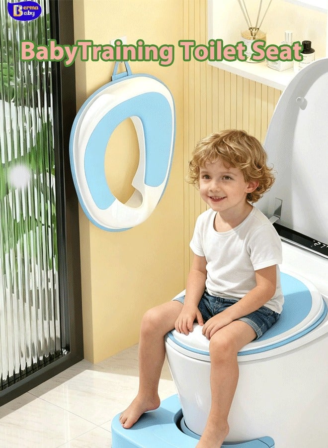 Berma Baby مقعد تدريب الأطفال على استخدام المرحاض للأولاد والبنات، يناسب المراحيض الدائرية والبيضاوية، غير قابل للانزلاق مع واقي من الرذاذ، يتضمن خطاف تخزين مجاني - Image 1