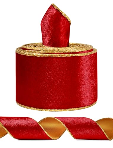 SIMISI RIBBON Red Wide Velvet Ribbon Wired for Christmas Tree, Garland, Wreath, 2.5 Inch 5 Yards - Image 1