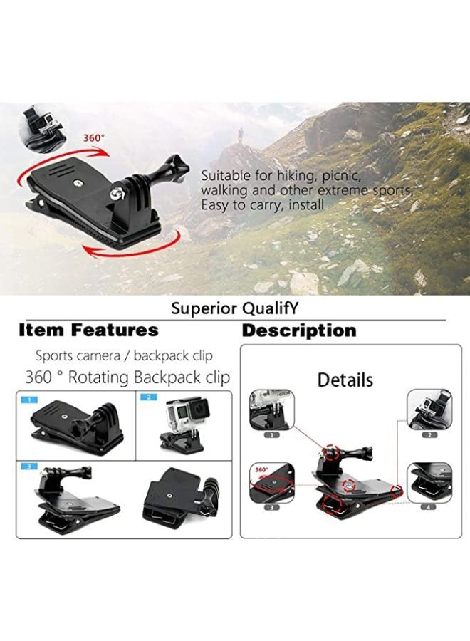 Generic 360° Backpack Cap Hat Clip Clamp Mount With Long Thumb Screw Compatible With SJCAM, Yi, GoPro Hero 2 3 4 5 6 7 8 Action Camera  - Image 4