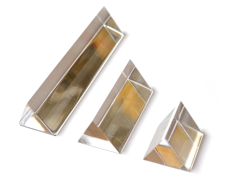 EISCO Labs 3 Piece Acrylic Prism Set - Ultra Durable and Lightweight - 1, 2, and 4 Inch Lengths - Designed for Teaching Physics and Refracted Light - Create Spectrums, Create Rainbows for Photography - Image 1