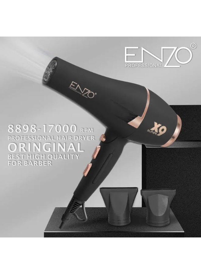 ENZO Professional مجفف شعر إنزو EN-8898 الاحترافي عالي السرعة - مفتاح الهواء البارد، تقنية الأيونات السلبية، ضوضاء منخفضة، وتصميم خفيف الوزن للاستخدام في الصالونات والمنزل -... - Image 4