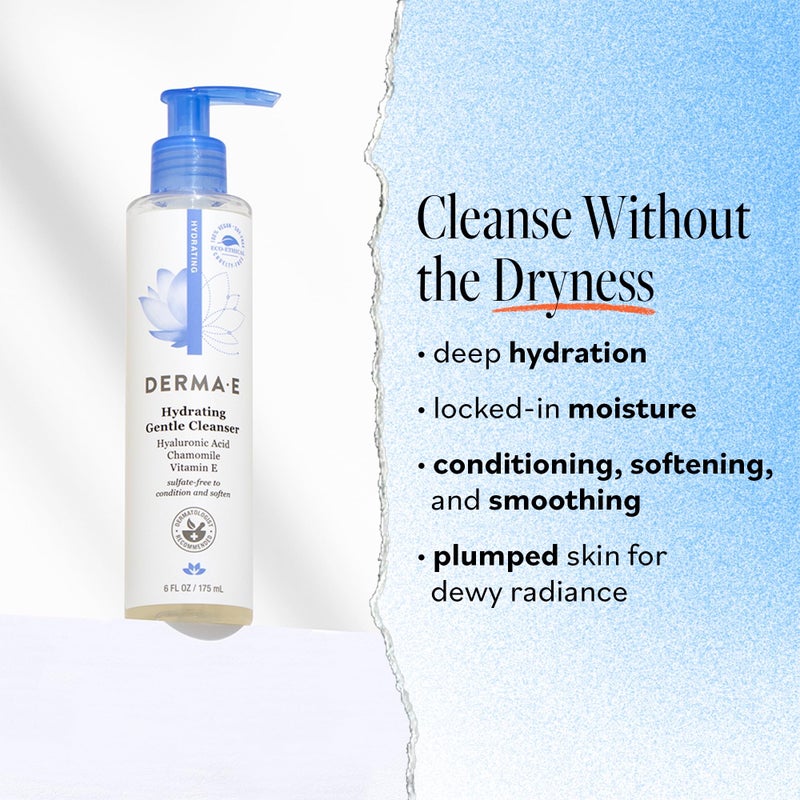 derma-e Derma E Hydrating Gentle Cleanser with Hyaluronic Acid â€“ Moisturizing Facial Cleanser Tones, Moisturizes & Improves Skin Texture â€“ Gently Exfoliating Face Wash, 6 fl oz - Image 2