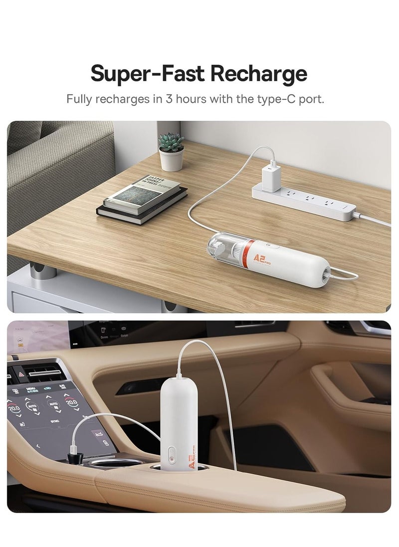 Baseus Handheld Vacuum Cleaner, Cordless Rechargeable Car Vacuum with Ultra Low Noise and Type-C Fast Charging in 3 Hours, Mini Handheld Vacuum, Small Dust Remover for Dog/Cat Hair, Keyboard, Car (White)  - Image 5