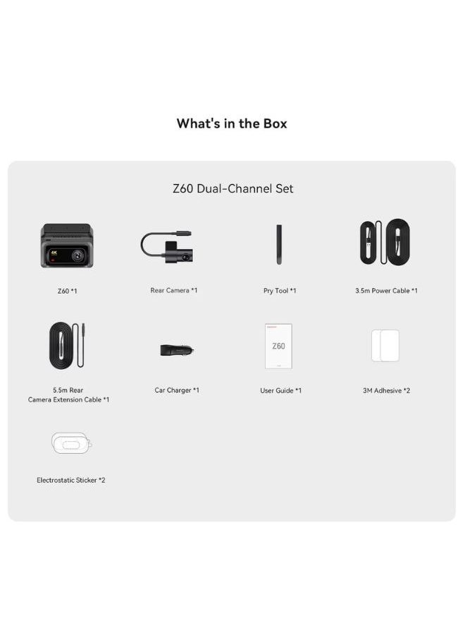 ddpai Dash Cam Car 4K Front and Back, 2160P+1080P Dashcam, up to 15MB/s 5GHz WiFi6 Car Dash Camera, 3" IPS with 32G eMMC, GPS, Night Vision, 24H Parking Monitor, ADAS, G-Sensor Max Support 512G, Z60  - Image 3