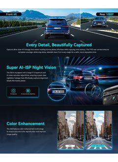 دي دي باي كاميرا تابلوه أمامية وخلفية 4K 2160P+1080P IPS 3 يوصة بطاقة ذاكرة اي ام ام سي 32G ونظام تحديد مواقع من دي دي بي ايه اي، رؤية ليلية 24 ساعة مراقبة موقف سيارات 5G واي فاي ADAS تحكم تطبيق 512G، Z60  - Image 5
