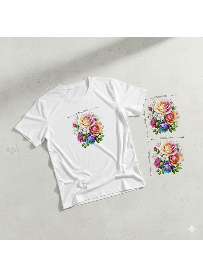 My souq Colorful Rose Bouquet Applique Patch - Heat Transfer Vinyl Iron-on Decal for Apparel & DIY Fashion. - Image 2