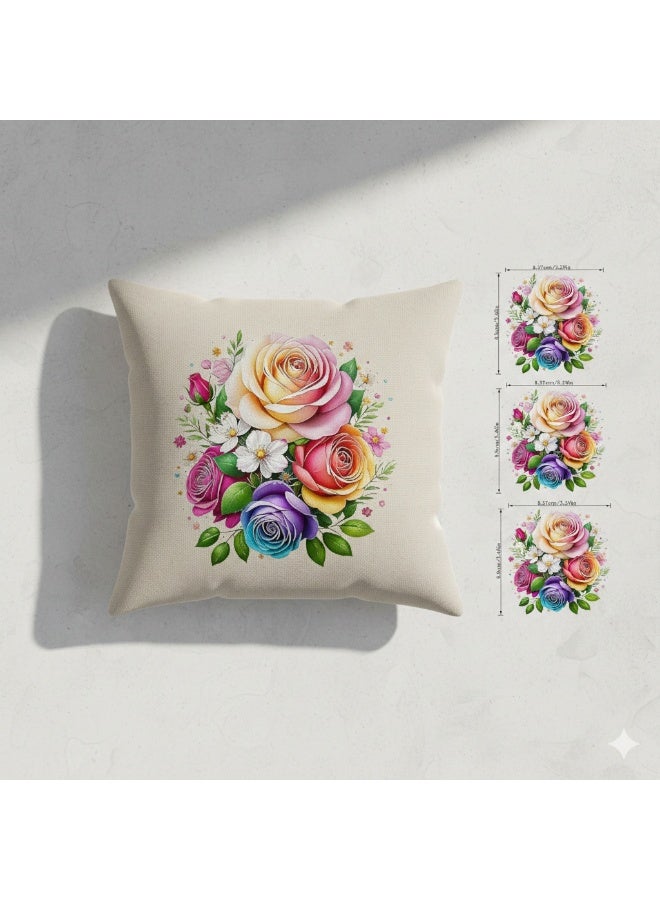 My souq Colorful Rose Bouquet Applique Patch - Heat Transfer Vinyl Iron-on Decal for Apparel & DIY Fashion. - Image 3