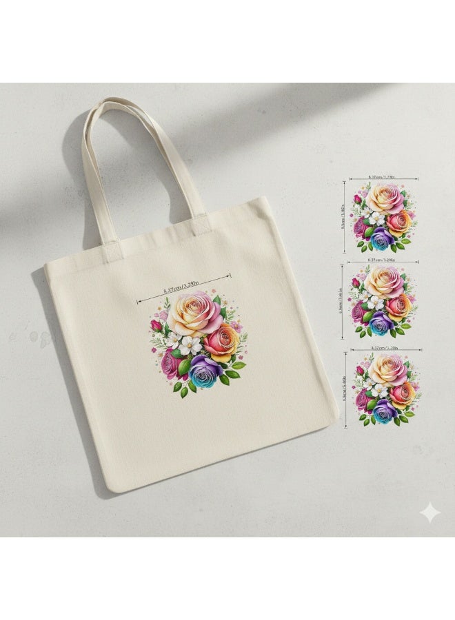 My souq Colorful Rose Bouquet Applique Patch - Heat Transfer Vinyl Iron-on Decal for Apparel & DIY Fashion. - Image 4