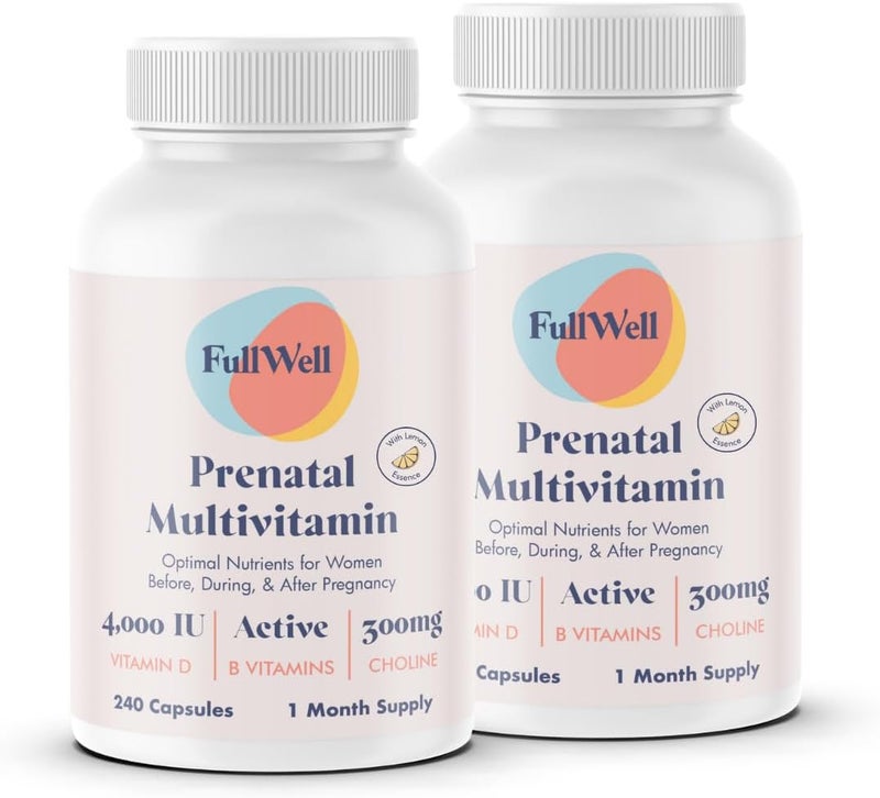 FullWell فيتامينات ما قبل الولادة بنكهة الليمون، كولين، حمض الفوليك، فيتامين د لنمو الجنين وتطوير الدماغ، 26 عنصر غذائي أساسي، مصممة من قبل أخصائي تغذية، موصى بها من قبل أطباء النساء والتوليد، غير معدلة وراثيًا، مختبرة من طرف ثالث، 60 حصة - Image 1