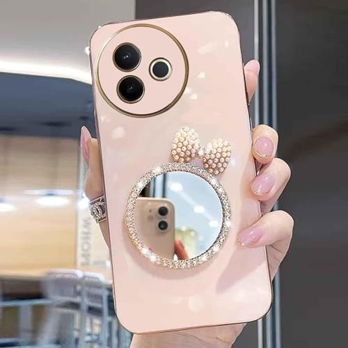 KC Back Cover for Vivo Y39 5G - Round Bow Mirror Electroplated Soft Silicone Camera Protection Case - Pink - Image 4