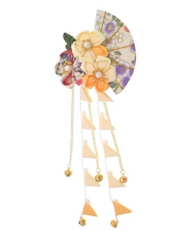 MIAO WU Womens Girls Japanese Kimono Flower Hair Clip Kanzashi Decor Hair Pin Hair Ornament Tie Band Clip Hanfu Accessories Yellow 