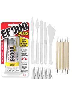 E6000 Plus Adhesive Bundle: 1.9 Fl Oz Tube With 10 Snip Tip Applicators, Set Of 5 Plastic Spreader Tools And Set Of 5 Nail Dotting Tools - Double-Headed With Various Sizes For Optimal Application  - Image 1